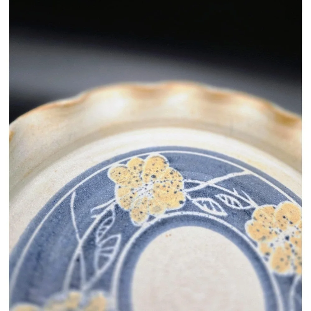 Vintage Kim Wellman Welsch Studio Art Pottery Signed Scalloped Pie Plate Floral